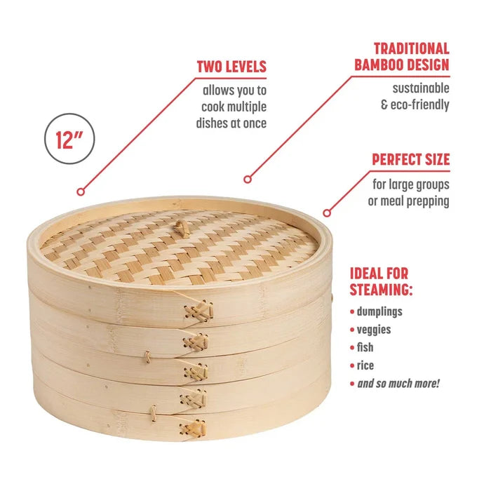 2-Tier Bamboo Steamer Baskets