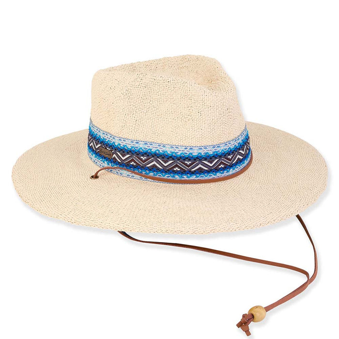 Adeline Bangkok Toyo Straw Safari with Tribal Band - Sun 'N' Sand Hats Safari Hat Sun N Sand Hats HH3107A Natural OS (57 cm)