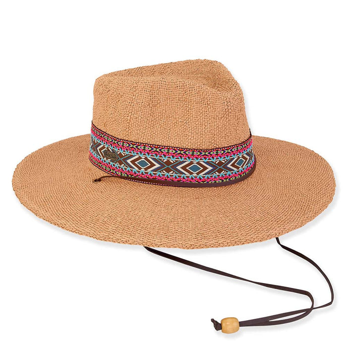 Adeline Bangkok Toyo Straw Safari with Tribal Band - Sun 'N' Sand Hats Safari Hat Sun N Sand Hats HH3107B Tan OS (57 cm)