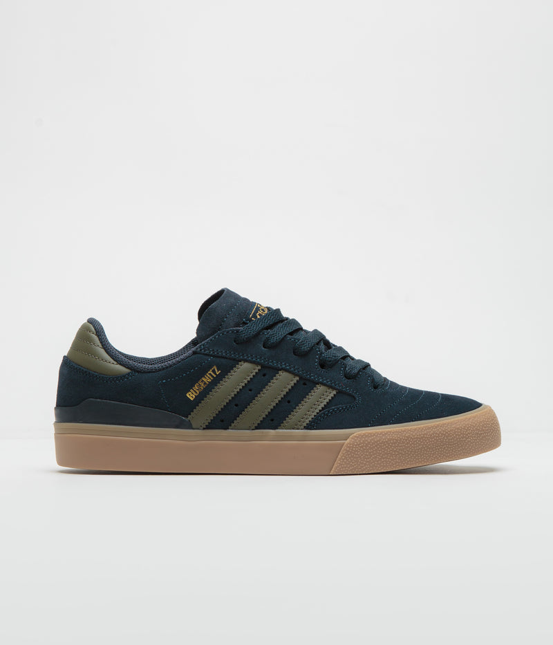 Adidas Busenitz Vulc II Shoes in Legend Ink and Olive Strata / Gold Metallic