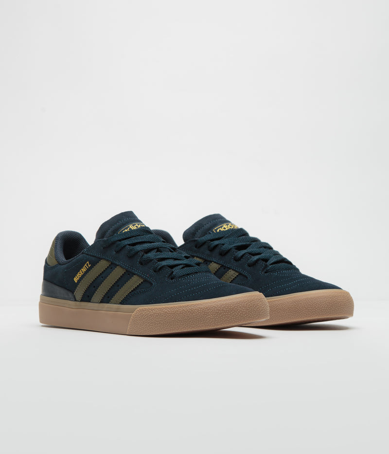 Adidas Busenitz Vulc II Shoes in Legend Ink and Olive Strata / Gold Metallic