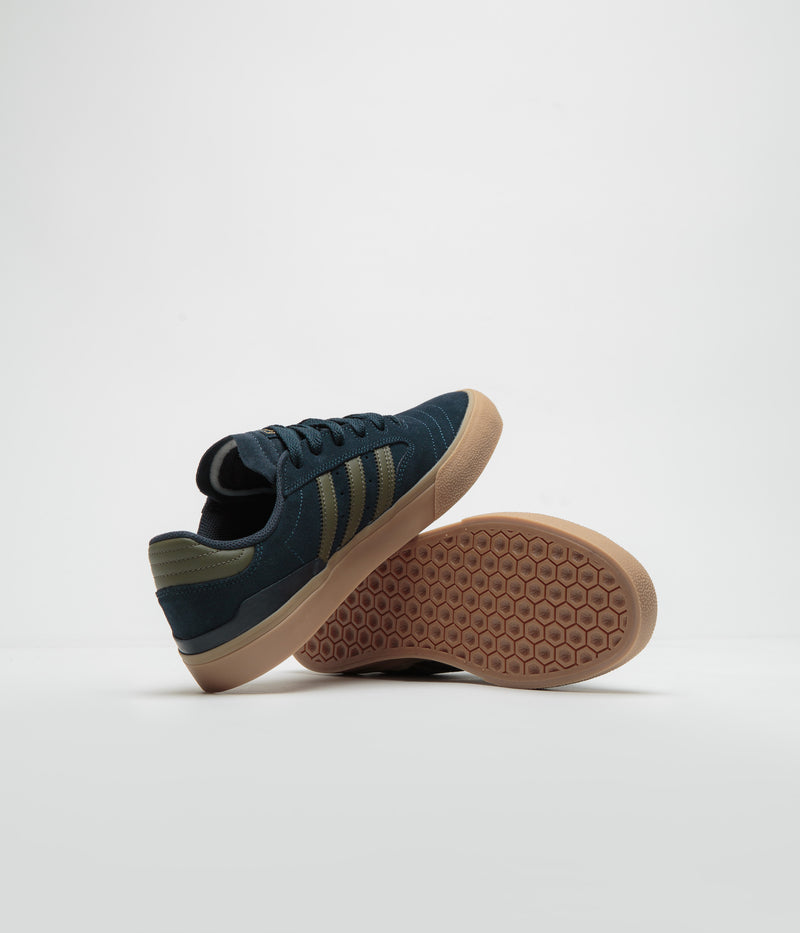 Adidas Busenitz Vulc II Shoes in Legend Ink and Olive Strata / Gold Metallic
