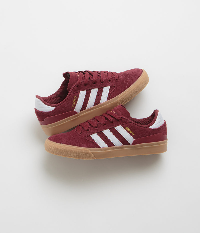 Adidas Busenitz Vulc II Shoes in Preloved Ruby and FTWR White / Gold Metallic