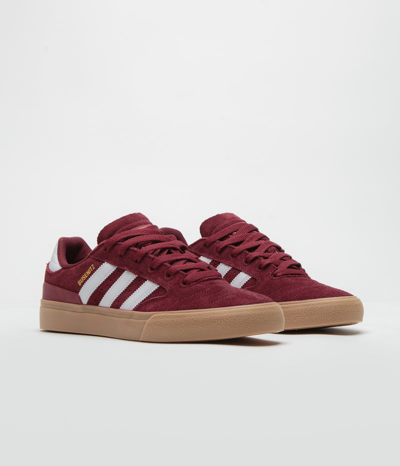 Adidas Busenitz Vulc II Shoes in Preloved Ruby and FTWR White / Gold Metallic