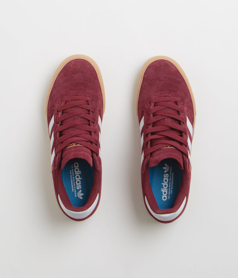 Adidas Busenitz Vulc II Shoes in Preloved Ruby and FTWR White / Gold Metallic