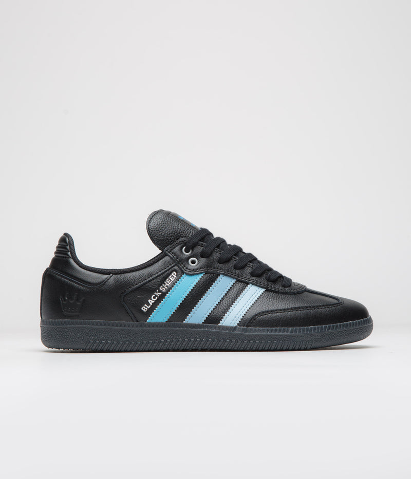 Adidas x Black Sheep x Charlotte FC Samba ADV Shoes in Core Black and FTWR White / Ice Blue