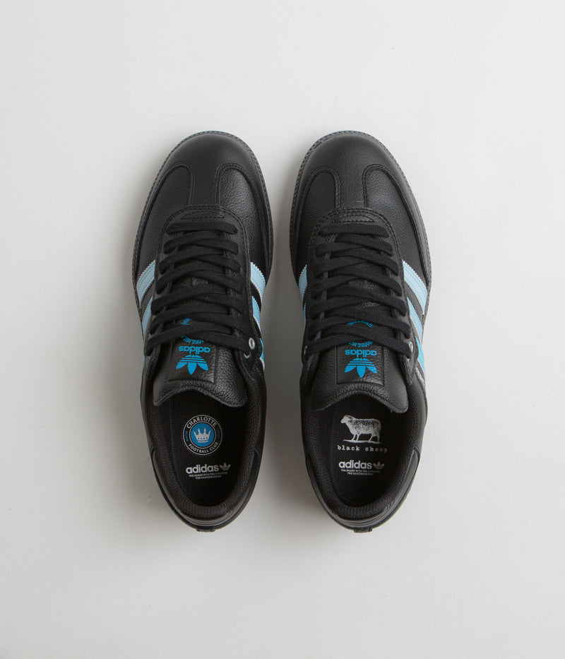 Adidas x Black Sheep x Charlotte FC Samba ADV Shoes in Core Black and FTWR White / Ice Blue