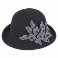 Adora® Wool Hat - Wool Felt Cloche with Two Tone Floral Trim Cloche Adora Hats ad968a Black