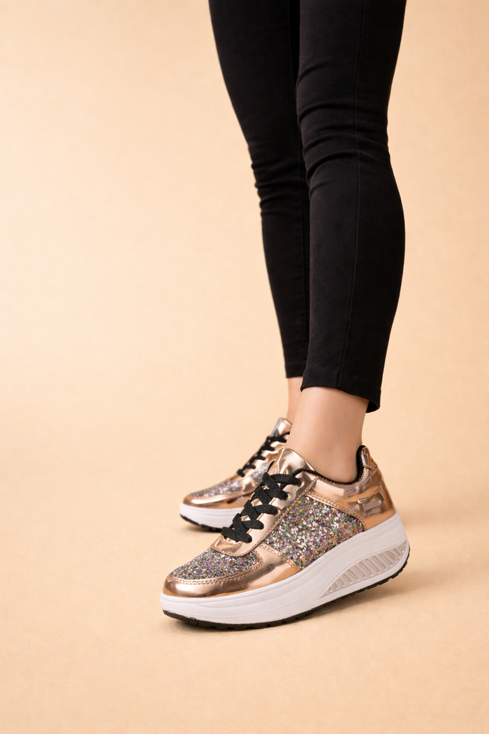 Adrianna | Women’s Stylish Glitter Platform Sneakers with All-Day Comfort