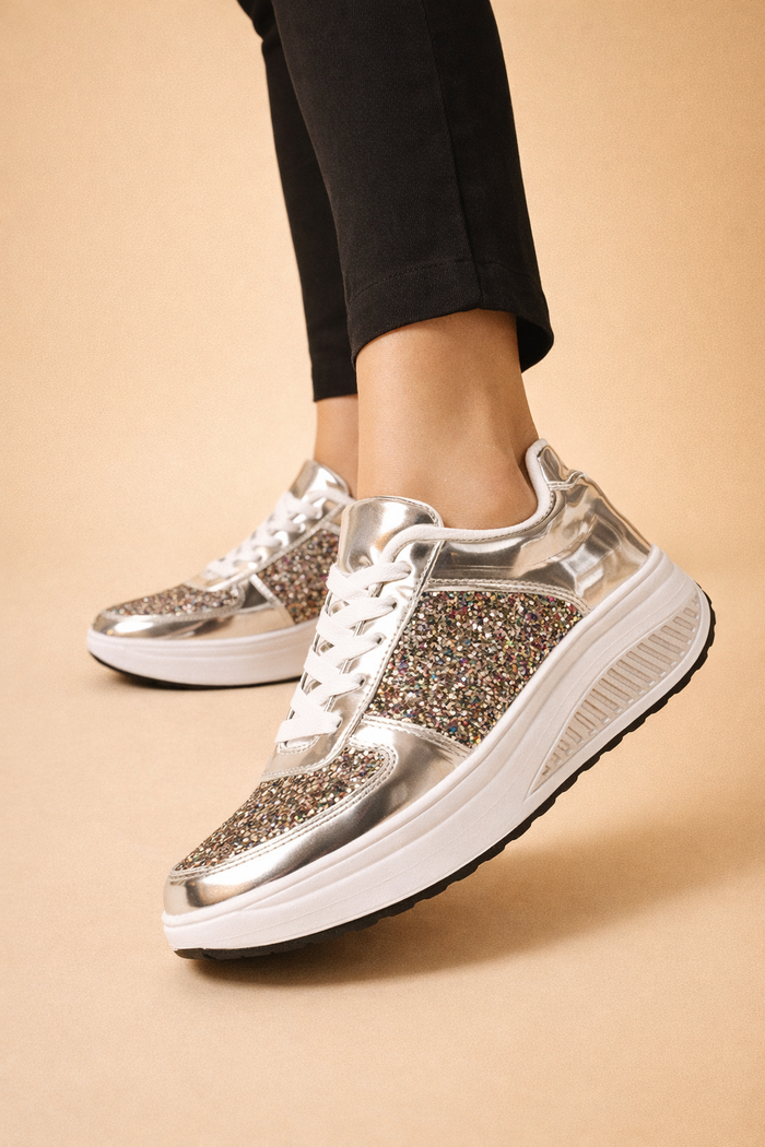 Adrianna | Women’s Stylish Glitter Platform Sneakers with All-Day Comfort
