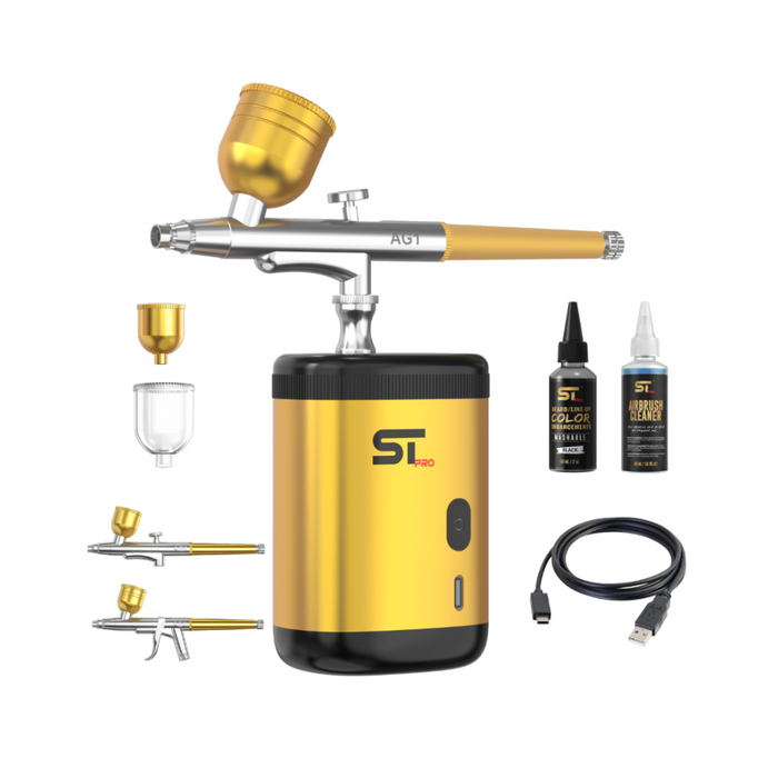 Supreme Trimmer Professional Airbrush Gun Kit Gold with Accessories