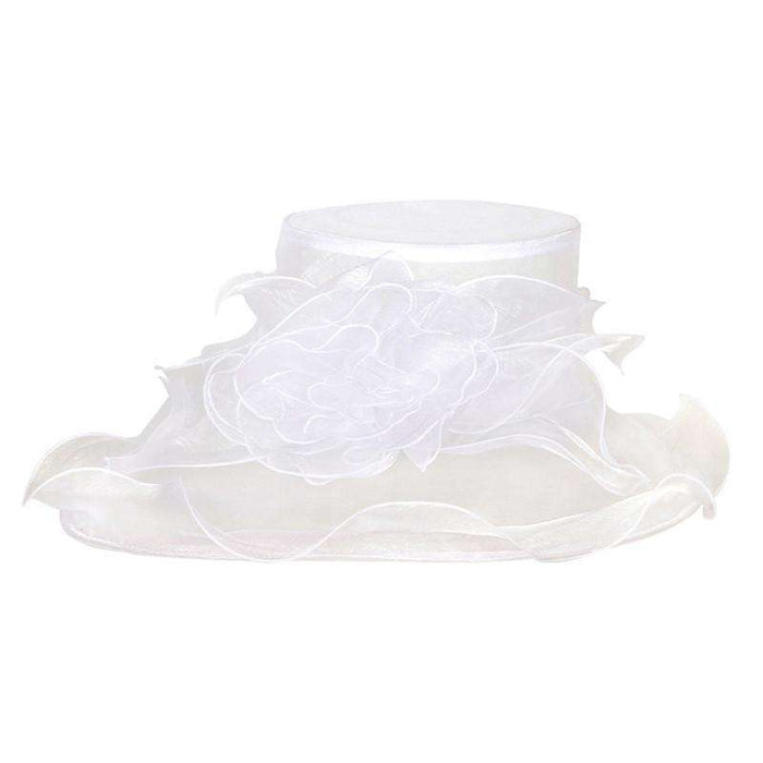 Asymmetrical Brim Flower Organza Hat Dress Hat Something Special LA HTO2003WH White