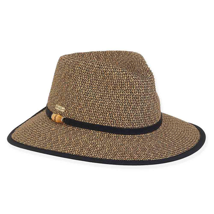Backless Ponytail Opening Fedora - Sun 'N' Sand Hats Safari Hat Sun N Sand Hats HH2943B Black Tweed M/L (58 cm)
