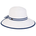 Backless White Sun Hat with Striped Bow - Sun 'N' Sand Hat Facesaver Hat Sun N Sand Hats HH2842A White / Navy OS (57 cm)