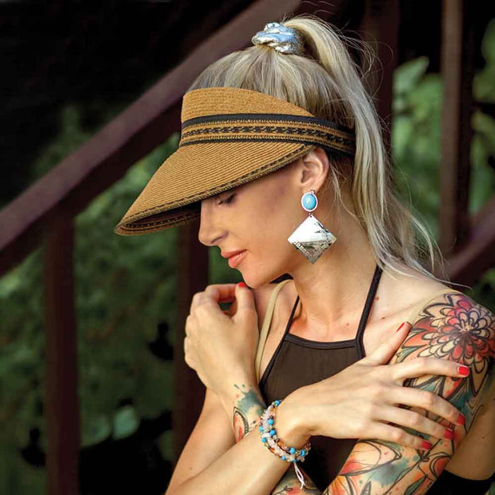 Bakua Large Straw Visor Hat Elastic Back - Sun 'N' Sand Hats Visor Cap Sun N Sand Hats