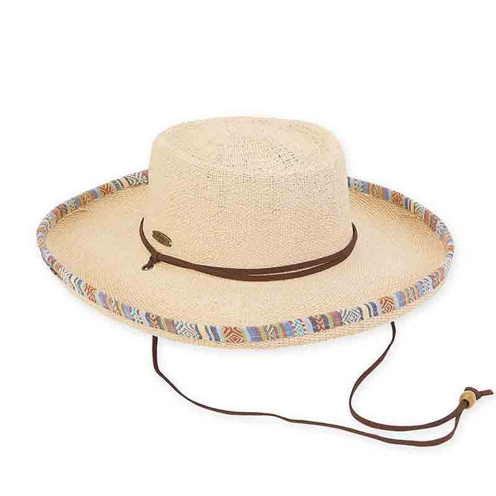Bangkok Toyo Gaucho Hat with Aztec Trim - Caribbean Joe™ Gambler Hat Caribbean Joe HCJ242S Natural Medium (57 cm)