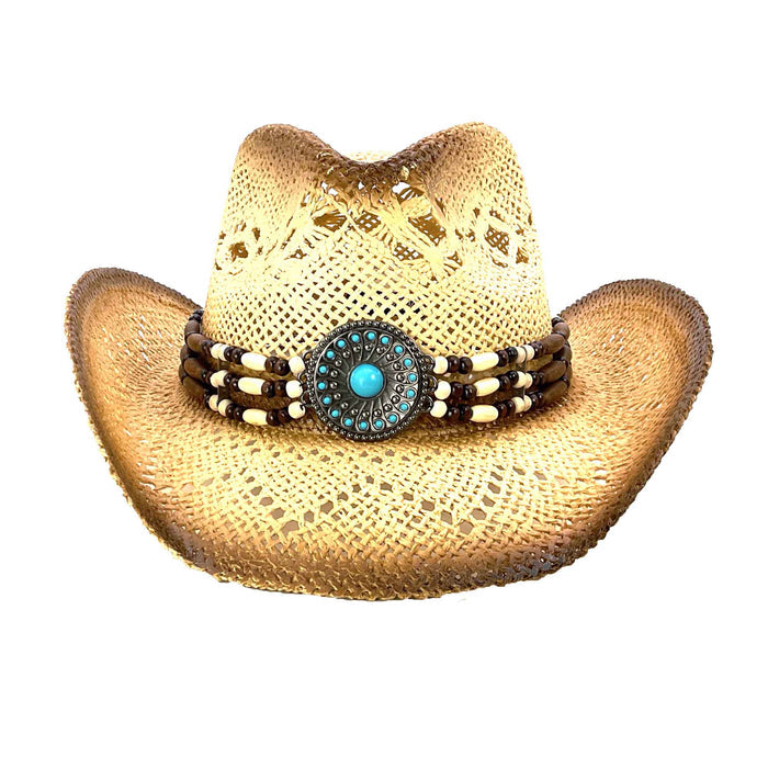 Beaded Band Lace Straw Cowboy Hat - Milani Hats Cowboy Hat Milani Hats ST-062 Tan M/L