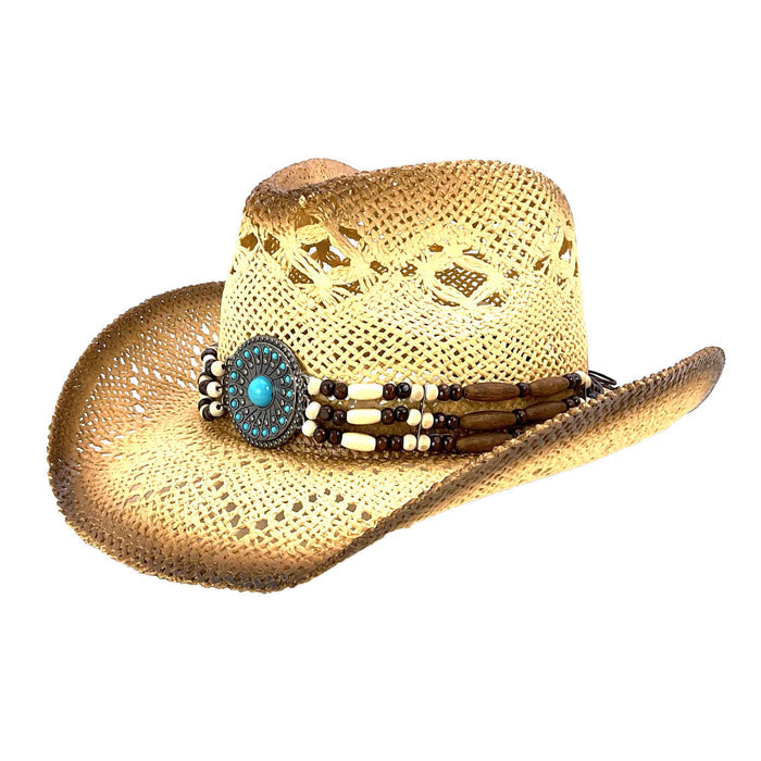 Beaded Band Lace Straw Cowboy Hat - Milani Hats Cowboy Hat Milani Hats