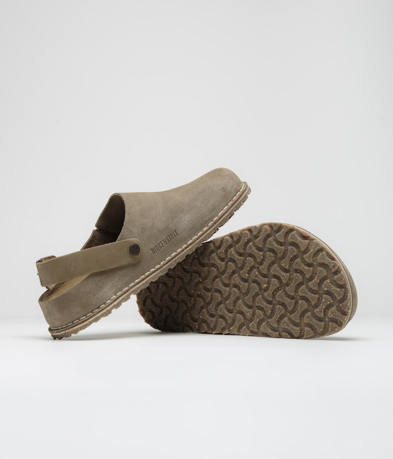 Birkenstock Lutry Premium Suede Sandals in Grey Taupe