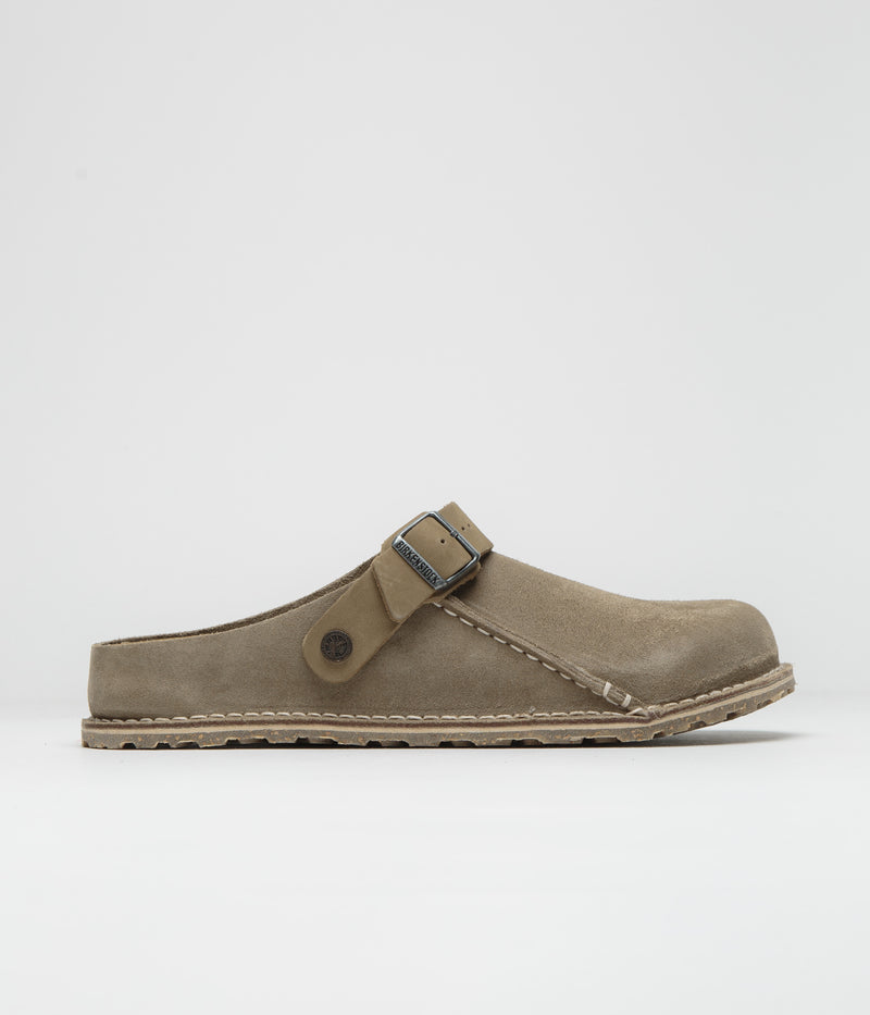 Birkenstock Lutry Premium Suede Sandals in Grey Taupe
