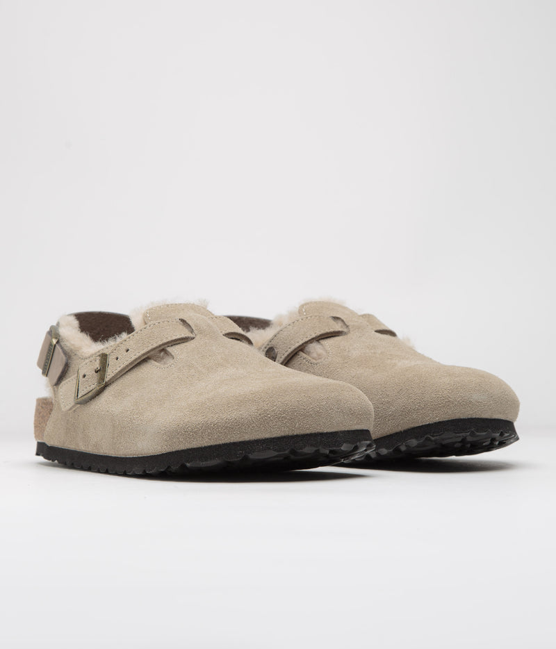 Birkenstock Tokio Shearling Sandals in Taupe