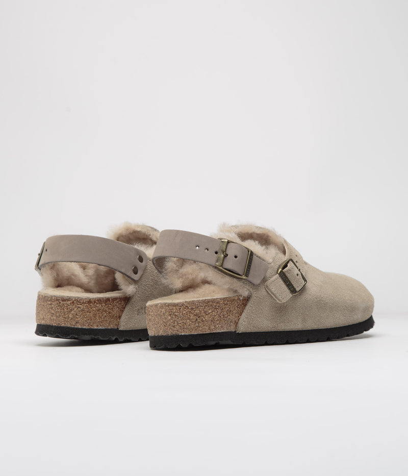 Birkenstock Tokio Shearling Sandals in Taupe