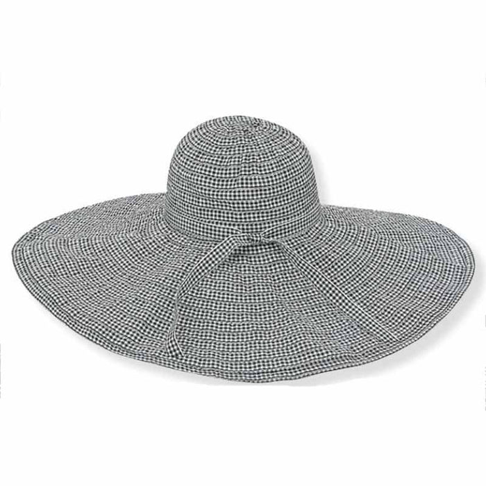 Black and White Gingham Wide Brim Sun Hat - Jeanne Simmons Hats Wide Brim Sun Hat Jeanne Simmons Accessories JS9544 Black & White Medium (57 cm)