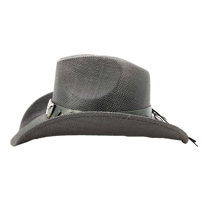 Black Straw Cowboy Hat with Longhorn Concho - Milani Hats Cowboy Hat Milani Hats
