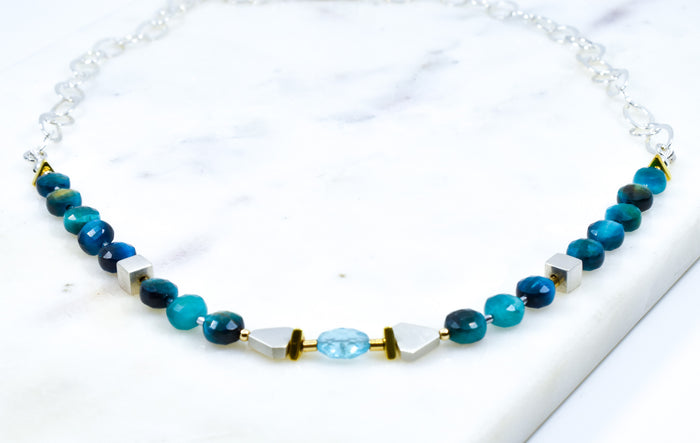 Blue Tigers Eye and Apatite Necklace