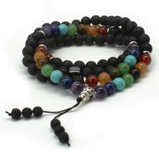 Bracelet, Chakra & Lava Bead Triple Wrap