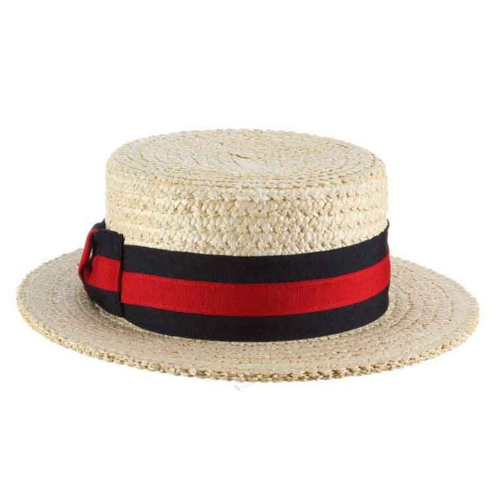 Braided Laichow Boater with Red and Navy Band - Scala Hats Gambler Hat Scala Hats