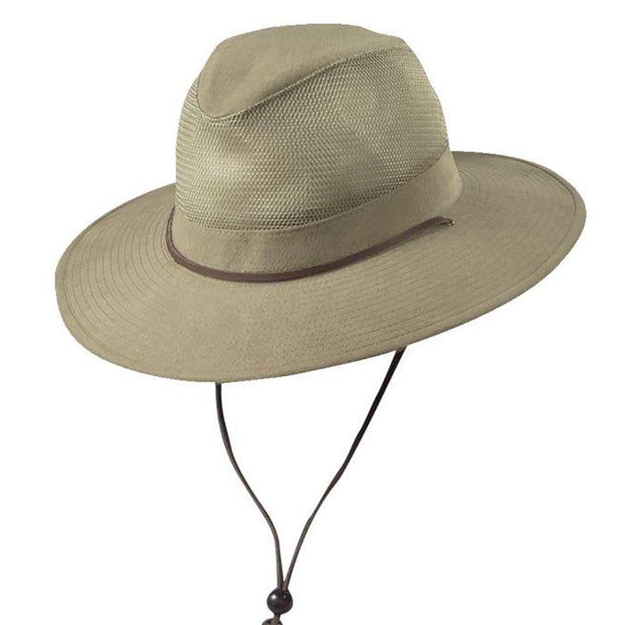 Brushed Twill Mesh Crown Safari with Chin Cord - DPC Outdoor Design Safari Hat Dorfman Hat Co.