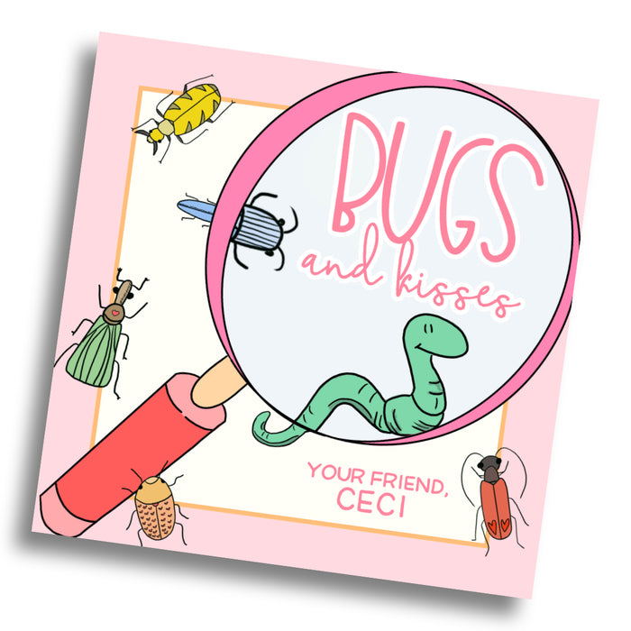 Bugs & Kisses Valentine Card - Pink