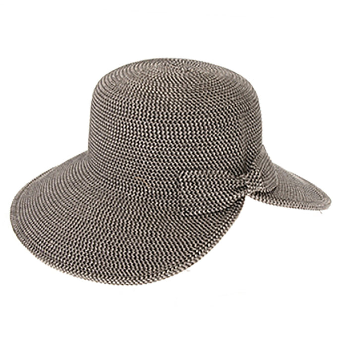 Butterfly Split Brim Sun Hat with Straw Bow - Boardwalk Style Wide Brim Hat Boardwalk Style Hats DA1310-BLK Black Tweed Medium (57.5 cm)
