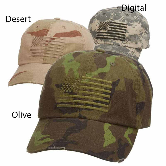 Camo Cap with Embroidered USA Flag - DPC Global Cap Dorfman Hat Co. USA58ds Desert Camo