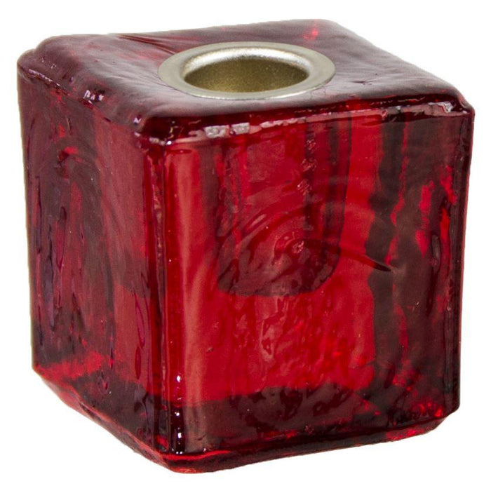 Candle Holder, Mini Glass Cube w/Metal Insert