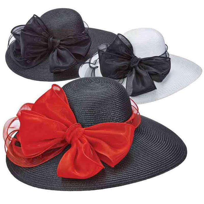 Capeline Hat with Large Organza Bow - Scala Hats Dress Hat Scala Hats