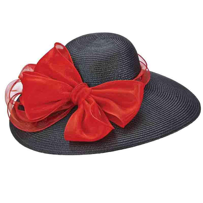 Capeline Hat with Large Organza Bow - Scala Hats Dress Hat Scala Hats ld85rd Red