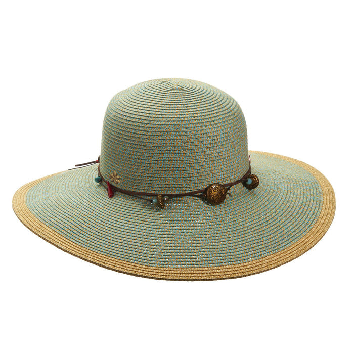 Cappelli Summer Floppy Tribal Accents Wide Brim Sun Hat Cappelli Straworld csw270SG Seaglass