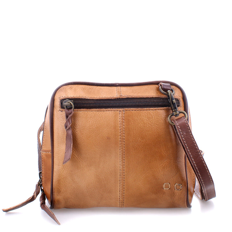 Bed Stu Capture. Women's crossbody bag in washed brown leather. Height: 6 inches // Width: 7 inches // Depth 2½ inches