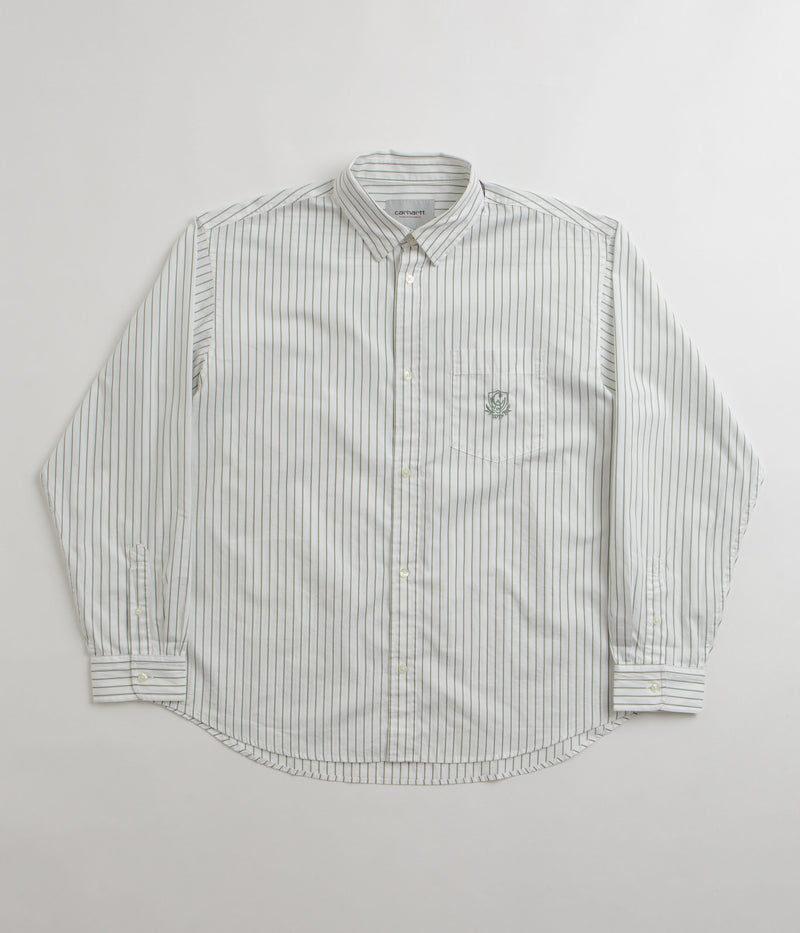 Carhartt Linus Stripe Poplin Shirt in Park and White