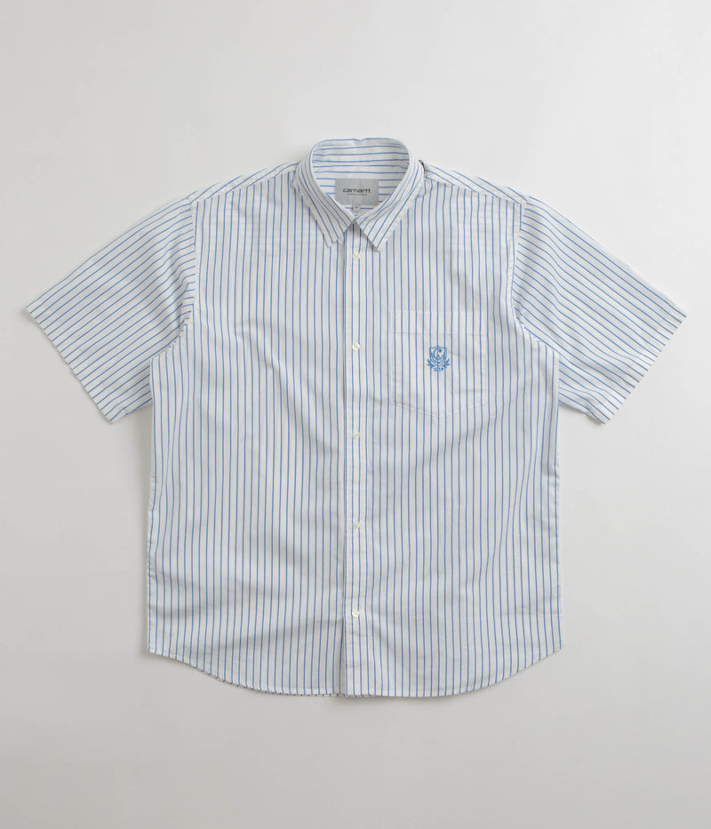 Carhartt Linus Stripe Poplin Short Sleeve Shirt in Bleach and White
