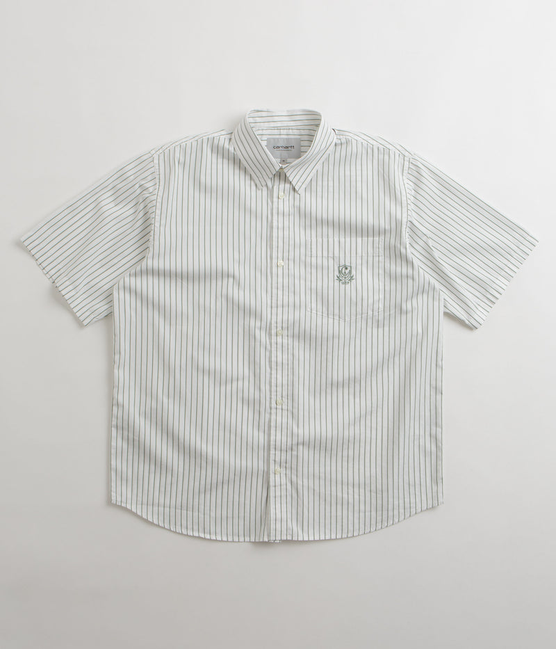 Carhartt Linus Stripe Poplin Short Sleeve Shirt in Park and White