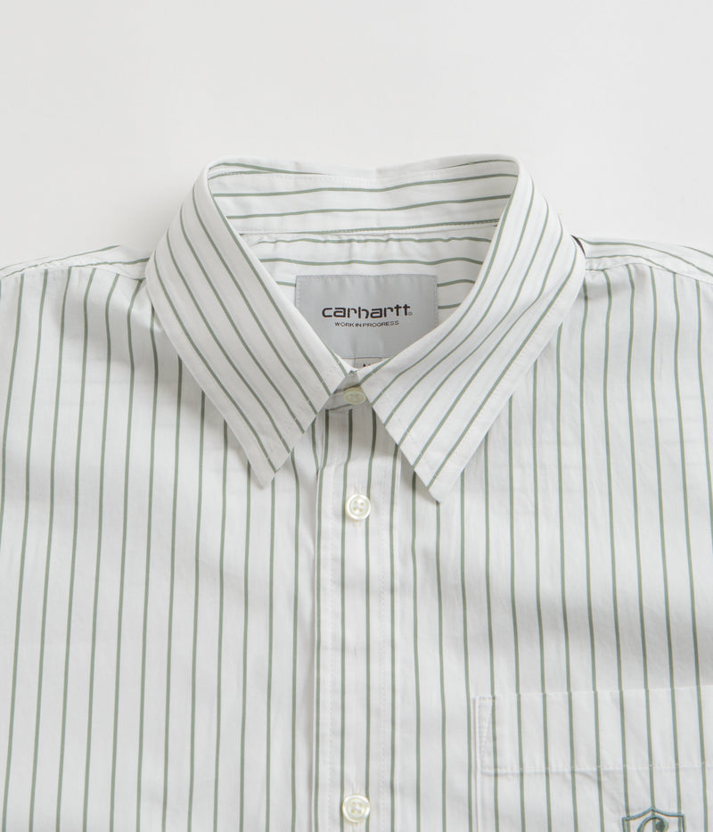 Carhartt Linus Stripe Poplin Short Sleeve Shirt in Park and White