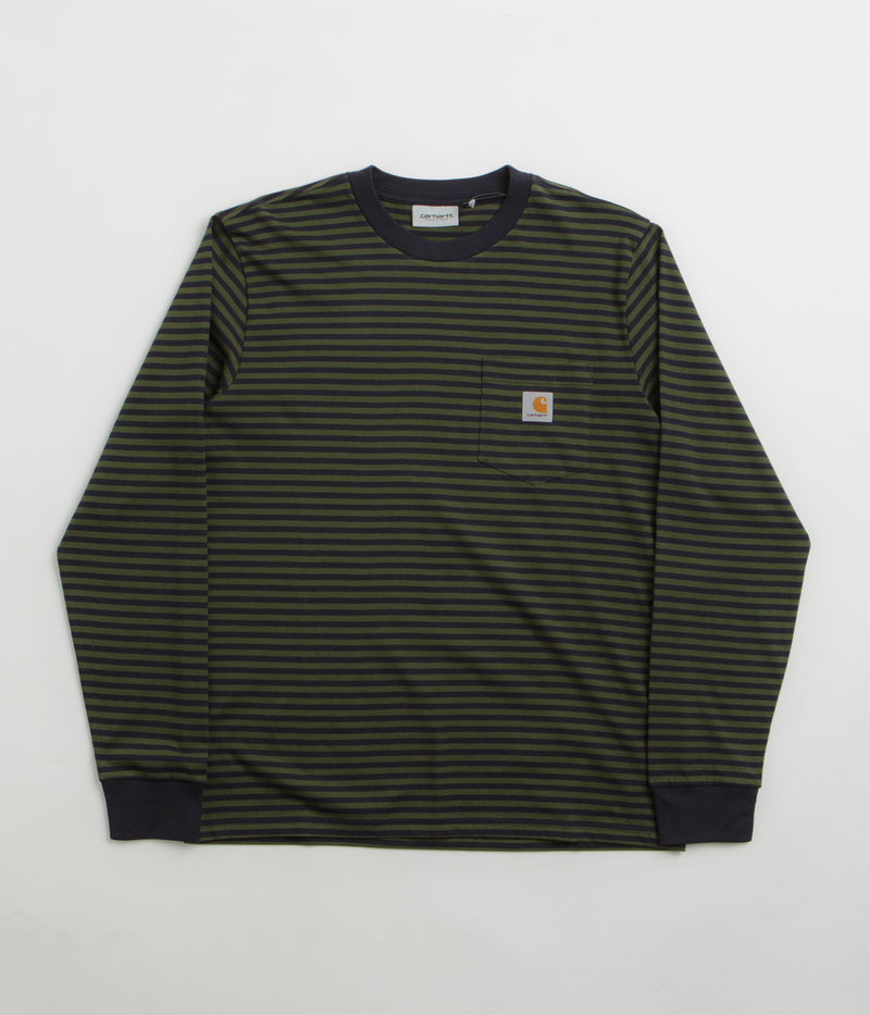 Carhartt Verner Pocket Long Sleeve T-Shirt in Verner Stripe and Dark Navy / Office Green