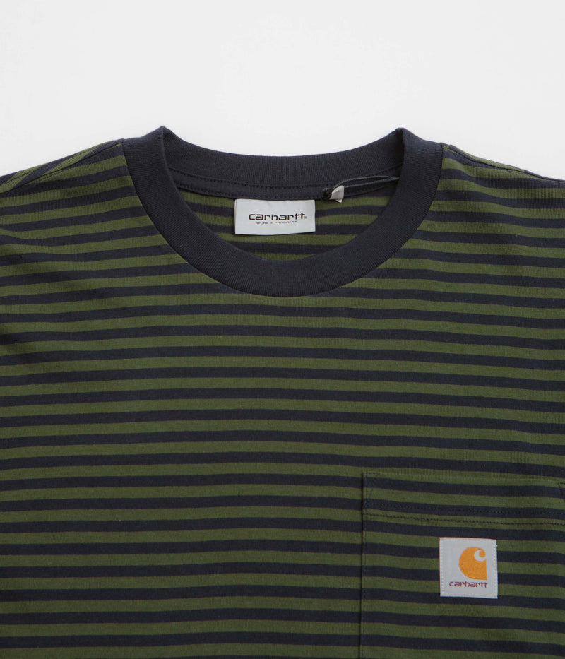 Carhartt Verner Pocket Long Sleeve T-Shirt in Verner Stripe and Dark Navy / Office Green