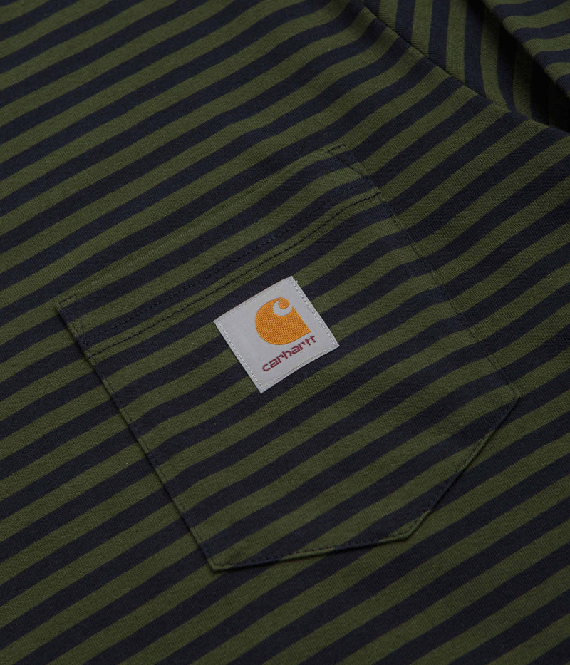 Carhartt Verner Pocket Long Sleeve T-Shirt in Verner Stripe and Dark Navy / Office Green