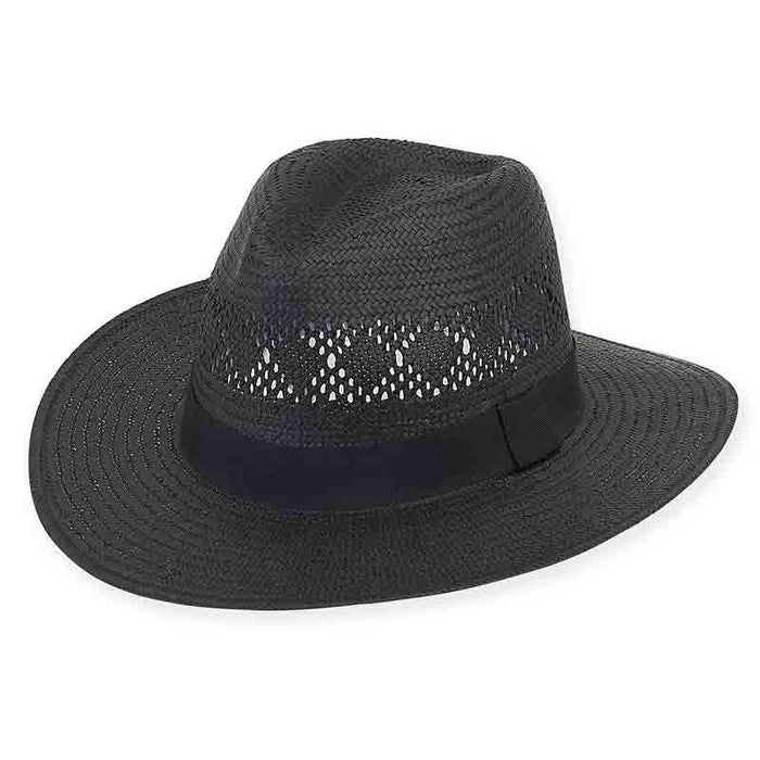 Carlisle Safari Hat with Grosgrain Ribbon Band - Sun 'N' Sand Hat Fedora Hat Sun N Sand Hats HH1829B bk Black M/L (58 cm)