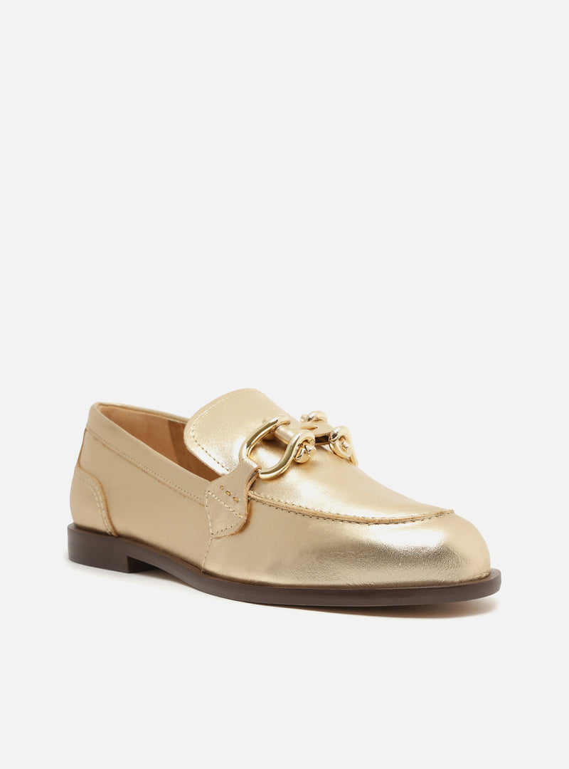 Caroline Gold Leather Loafer Flats FALL 23
