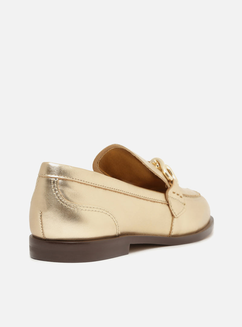 Caroline Gold Leather Loafer Flats FALL 23
